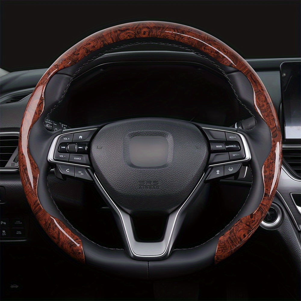 Car Steering Wheel Cover Mahogany Grain Leather Anti-Slip Universal