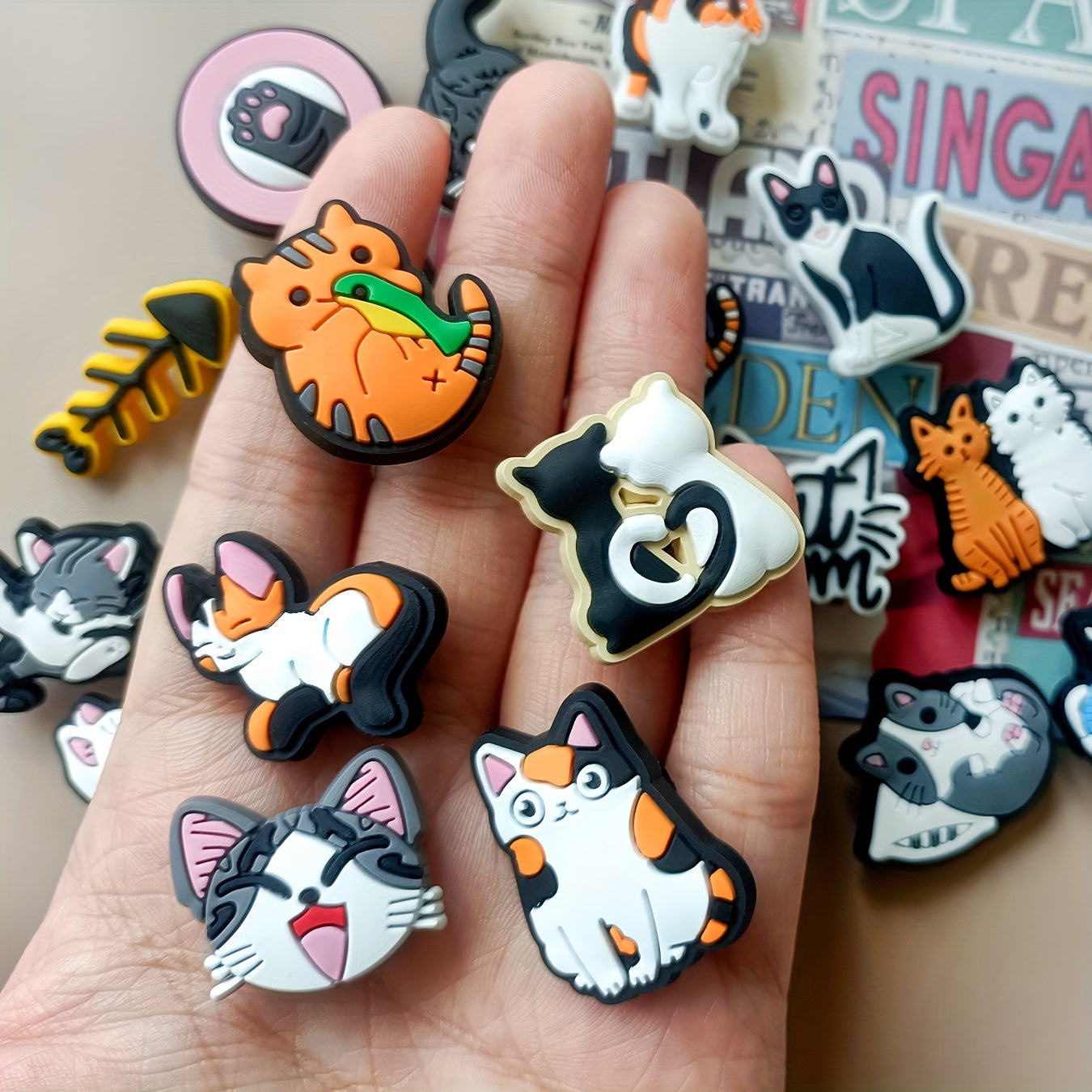 20Pcs Cat PVC Charms Set Assorted Cute Cat Designs DIY Shoe Pins for Sandals Bracelets