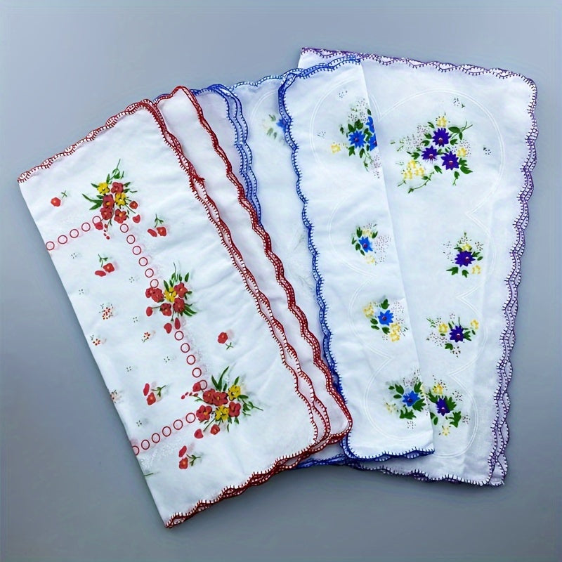 Set of 12 Vintage Floral Cotton Handkerchiefs for Women Lightweight Washable Square Scarves