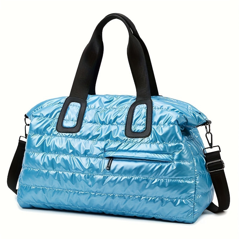 Down Quilted Travel Bags with Zipper, Lightweight Sports and Fitness Duffel Bags in Black White Blue