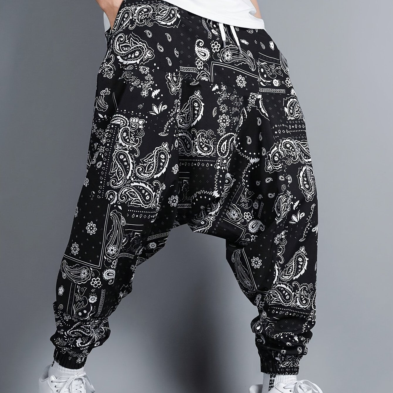 Pantalones jogger oversize para hombre con estampado de patrón paisley en poliéster, ropa casual de calle