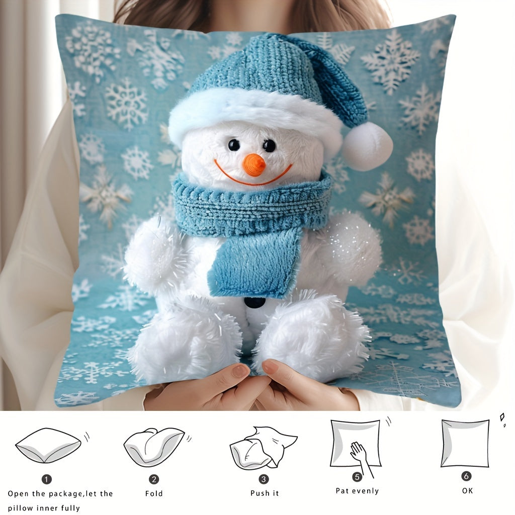 Christmas Snowman Throw Pillow Cover 44.96cm Polyester Zipper Sofa Living Room Bedroom