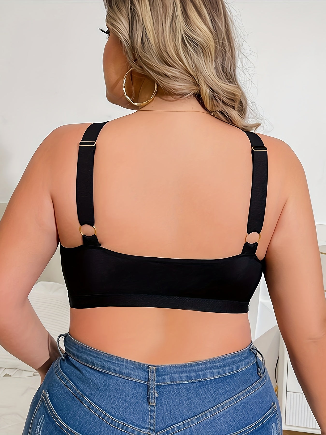 Plus o'lcham ayollar uchun qattiq Cross Halter yuqori cho'ziladigan strapli bra