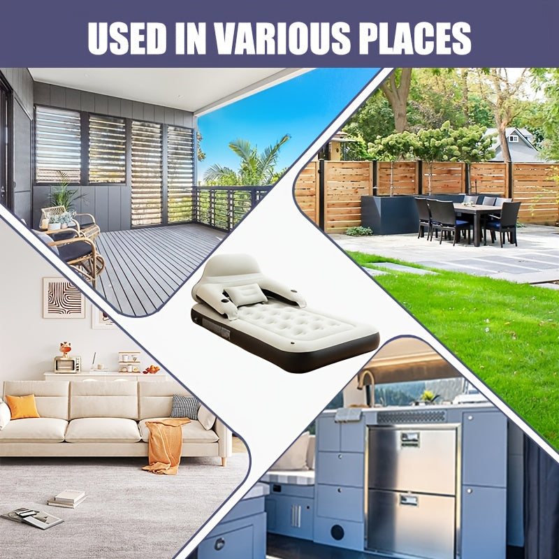 Надувной воздушный матрас с насосом, дизайн с глубоким наполнением, включает спинку и подушки