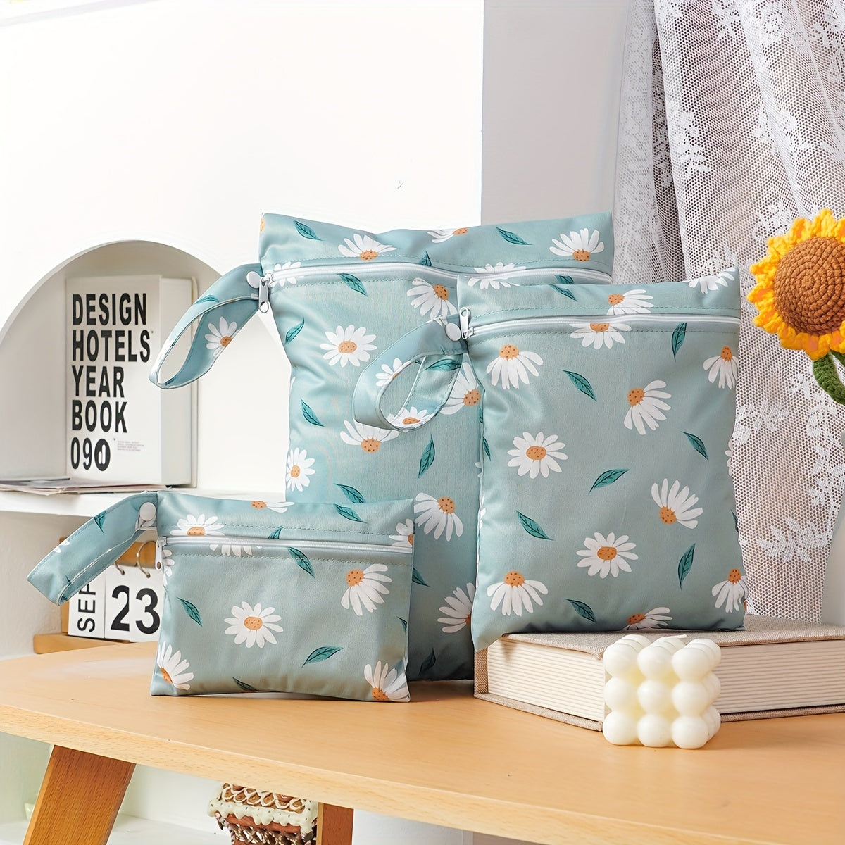 Set of 3 Waterproof Cloth Diaper Bags Reusable Washable Storage Pouches