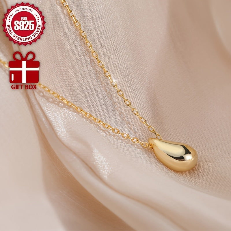 Sterling Silver Teardrop Pendant Necklace with 18K Gold Plating Hypoallergenic Gift Box