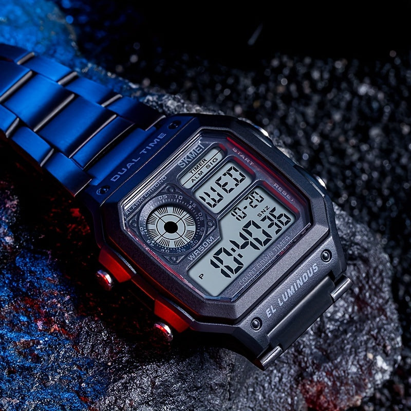 Men's Square Electronic Watch with Luminous Display and Durable Strap