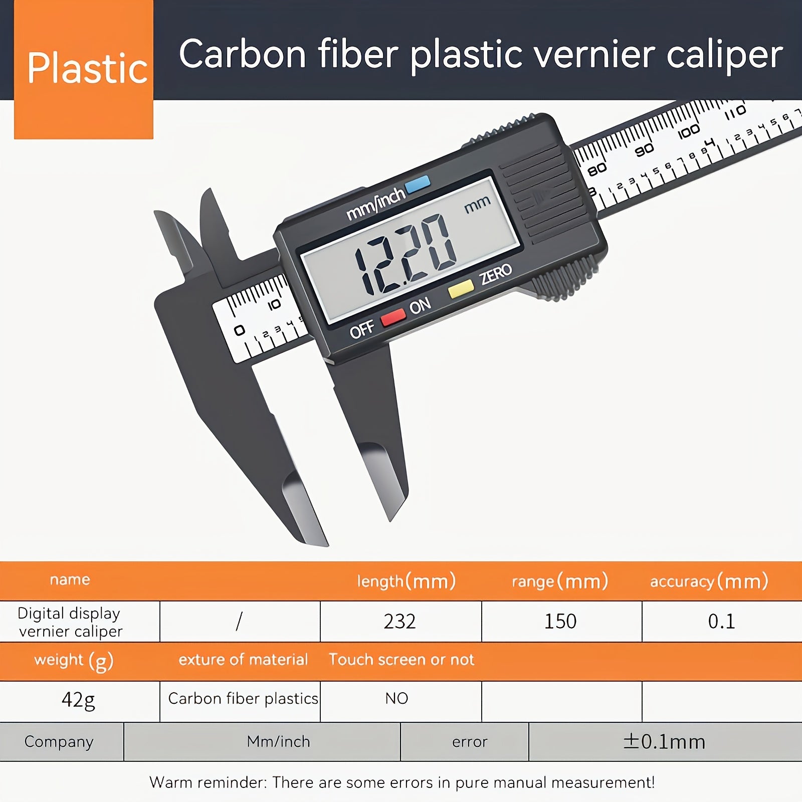 Digital Caliper with LCD Screen Triangular Scale Ruler High Precision Carbon Fiber Plastic