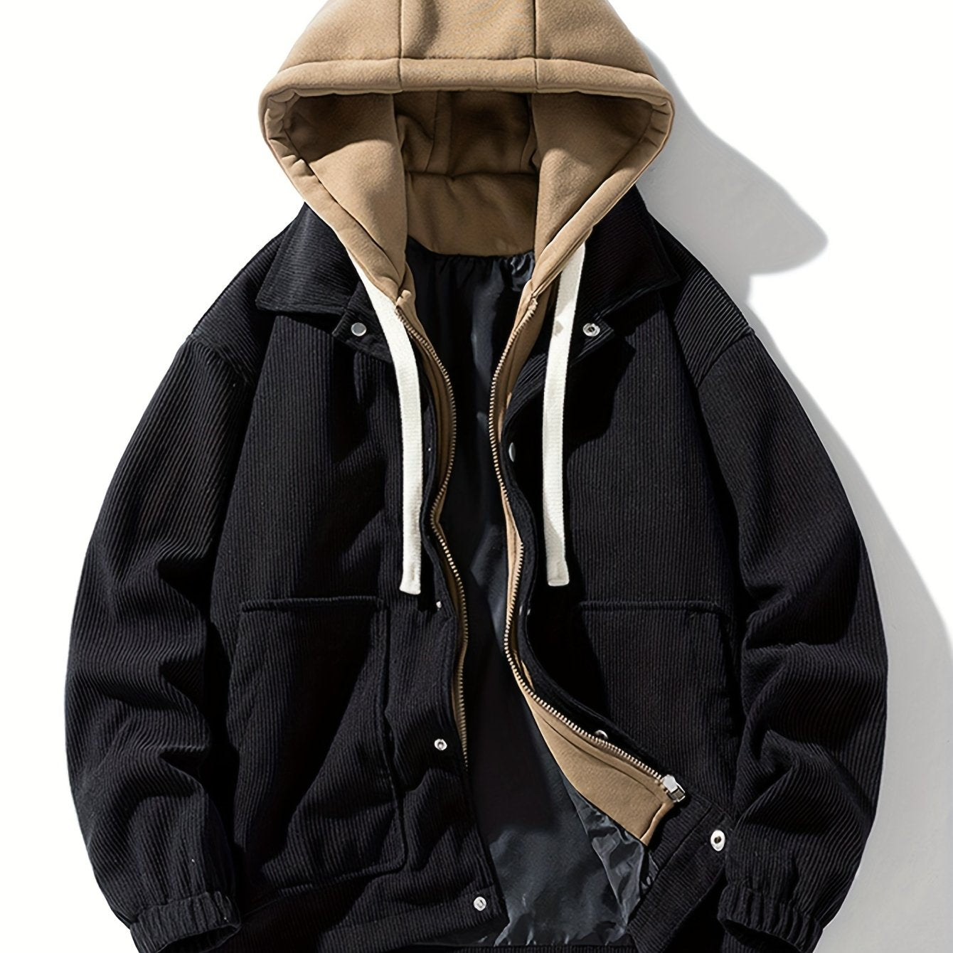 Men's Vintage Cargo Jacket with Hood Polyester Long Sleeve Casual