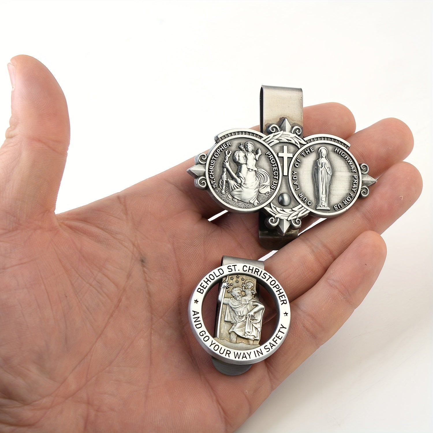 Alloy Saint Christopher Traffic Guardian Hat Clip Set Religious Travel Protector Gift