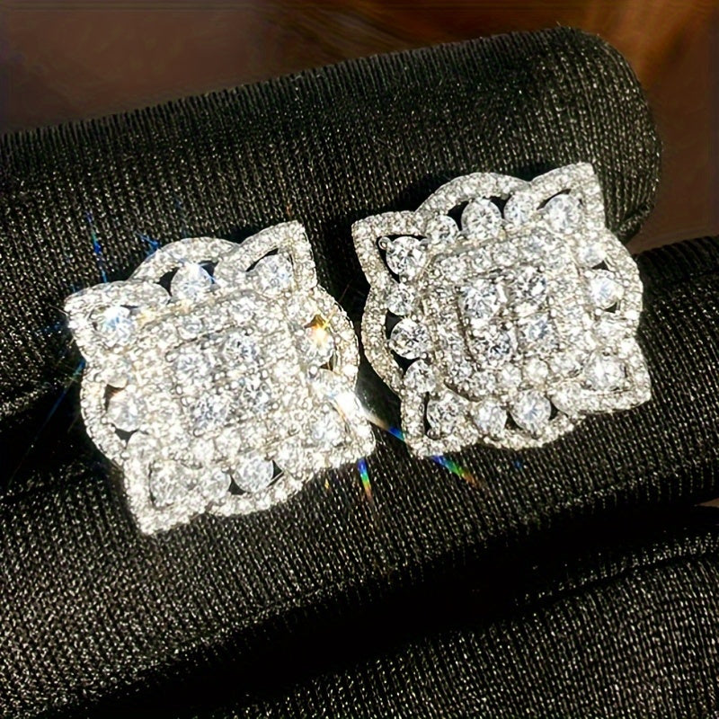 Women Zirconia Flower Earrings Sparkling Stones Wedding Engagement Banquet Jewelry