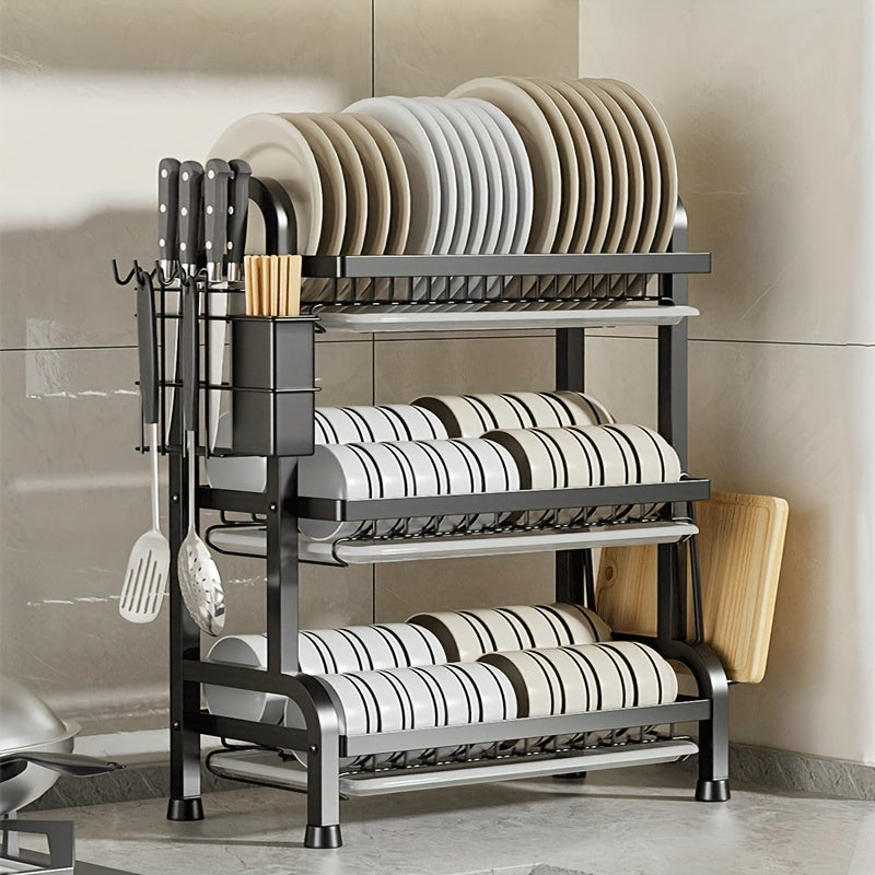 Double Layer Kitchen Organizer Dish Rack with Drainage Metal Storage Stand