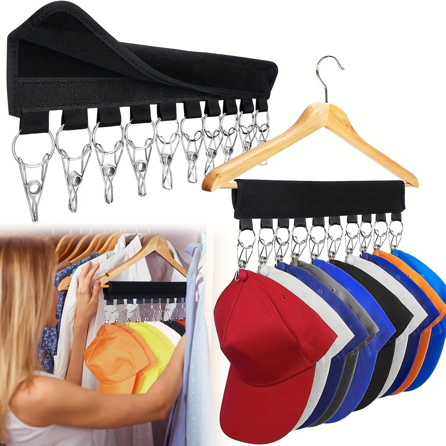 Вешалка-органайзер для шляп для шкафа, 1 упаковка зажимов для хранения бейсбольных кепок