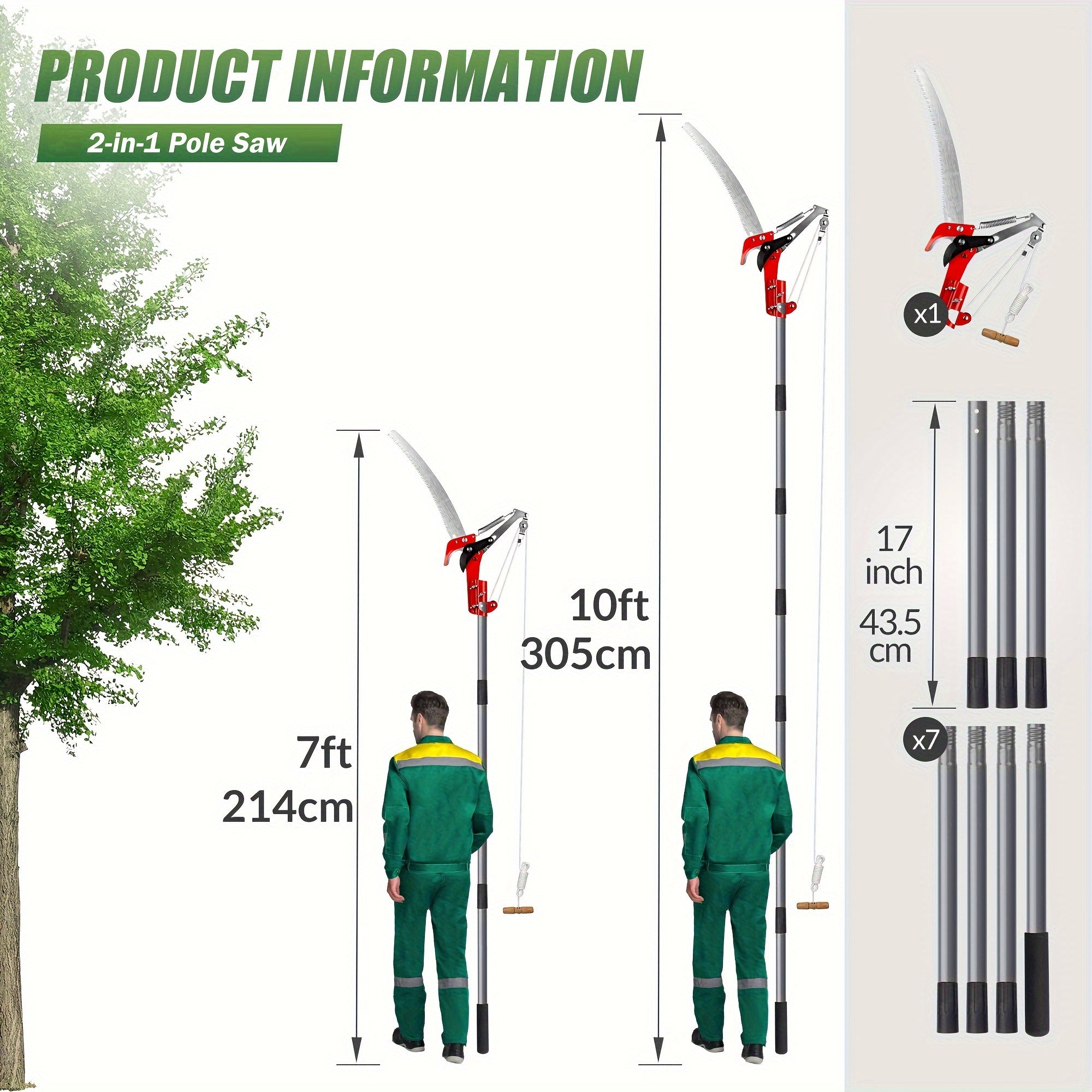 Extendable Tree Pruner with Saw and Shears Alloy Steel Pole for High Branch Trimming