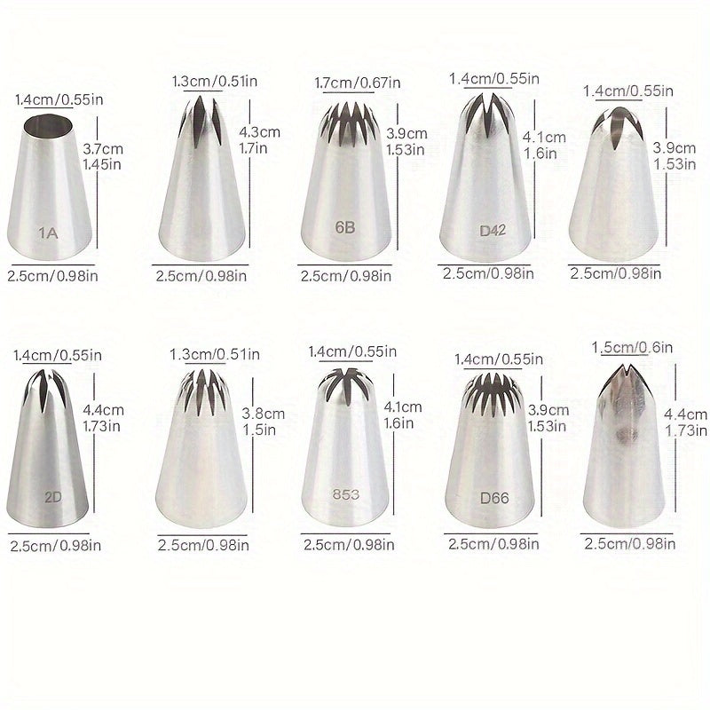 Stainless Steel Icing Piping Tips Set 10pcs Cake Decorating Nozzles for Cupcakes