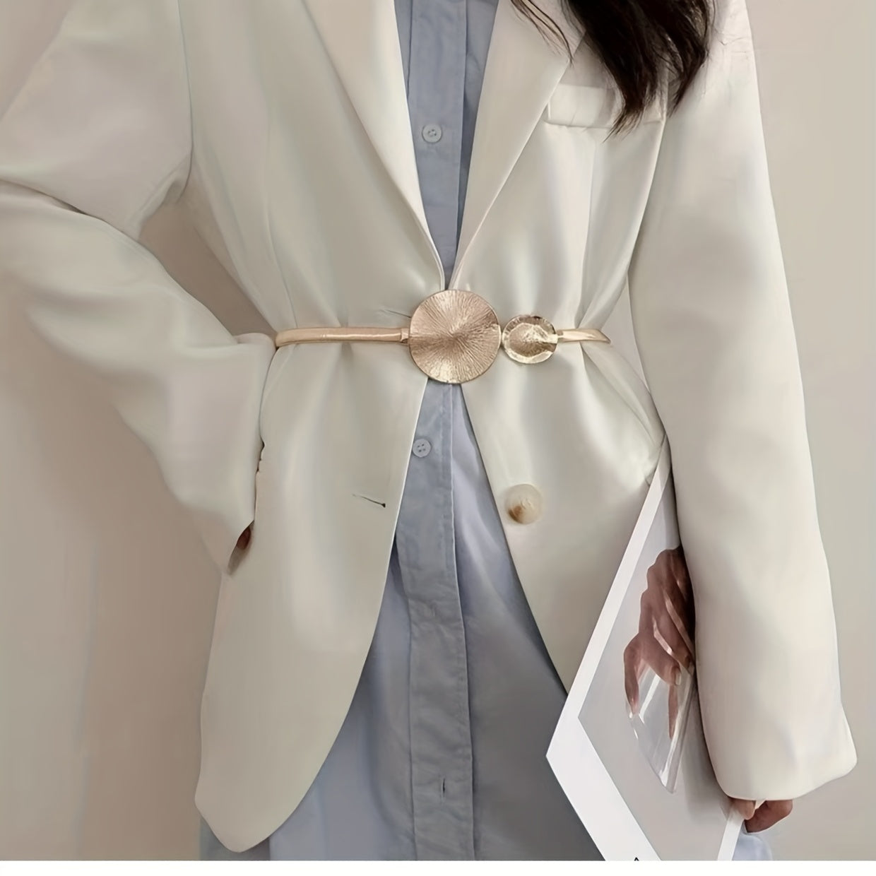 Women's Dress with Gold Belt Embellishment for Formal Events