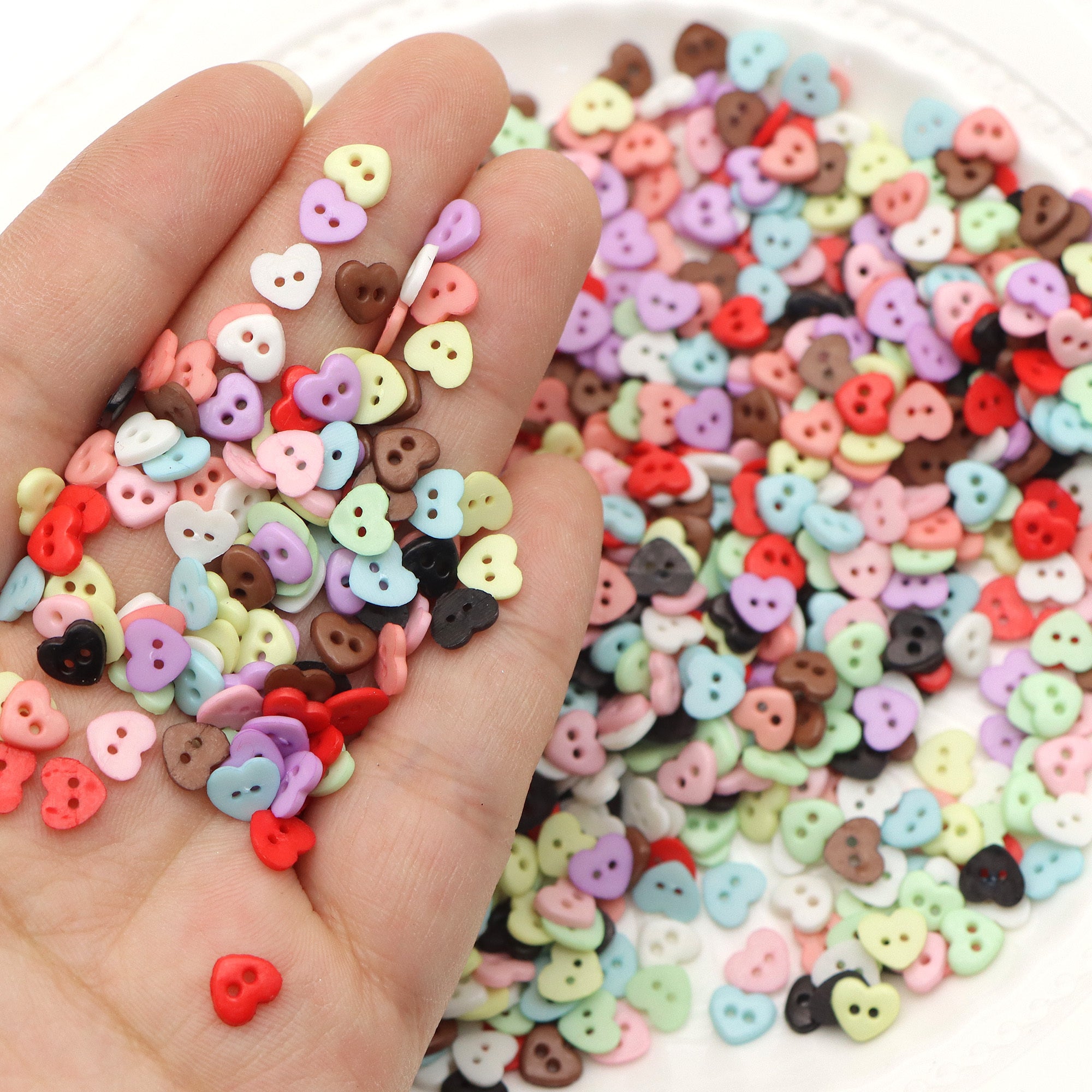 Set of 100 Mini Heart Buttons 6mm for Crafts and Doll Outfits in Assorted Colors