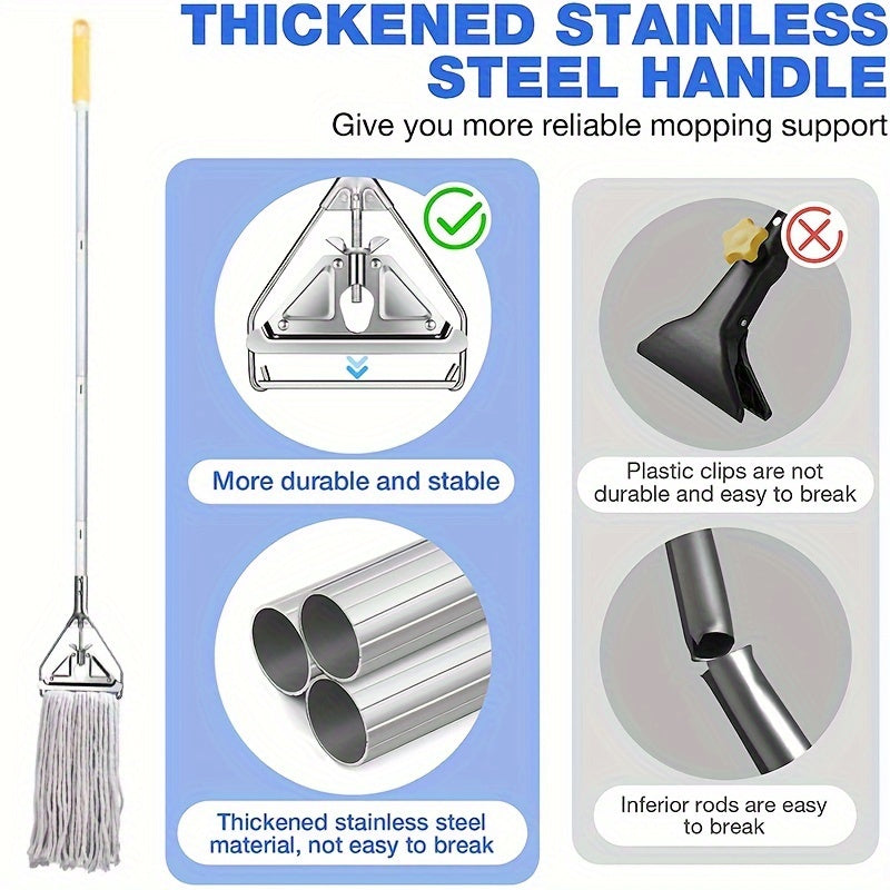 Uzun tutqichi bilan mustahkam sanoat ip mopu - uyda, ofisda, garajda va tijorat sharoitlarida nam va quruq tozalash uchun ideal