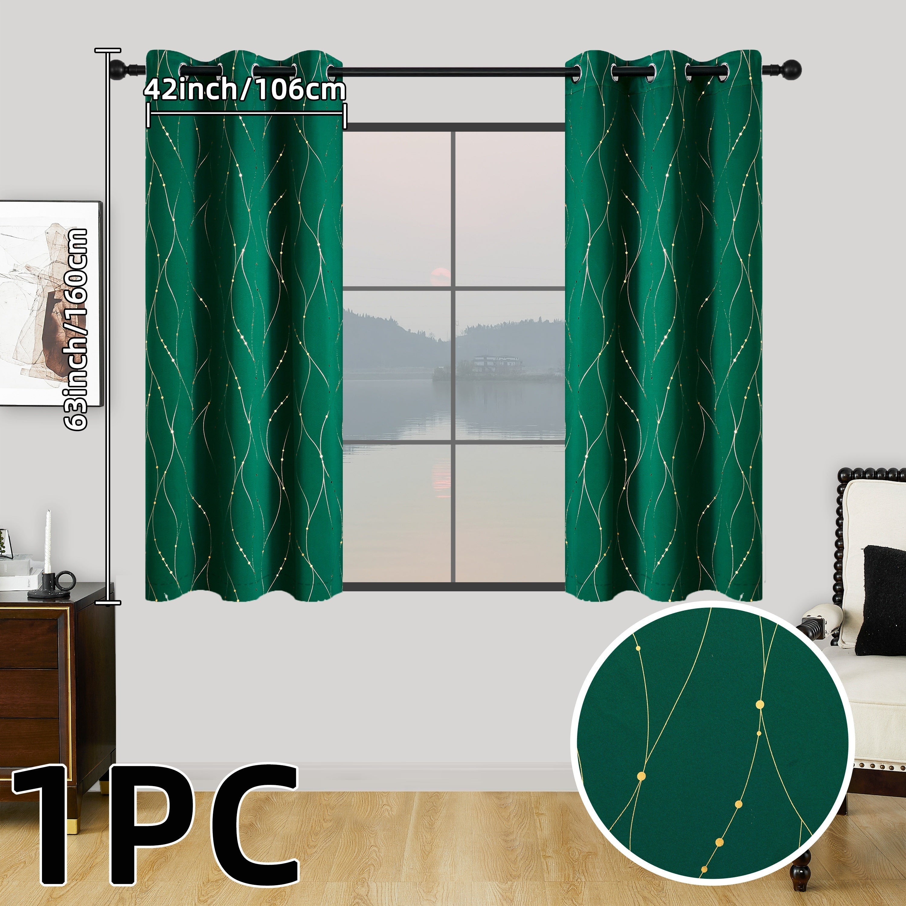 Geometric Pattern Blackout Curtain with Heat Insulation Oil Print Grommet Top for Bedroom Living Room Office
