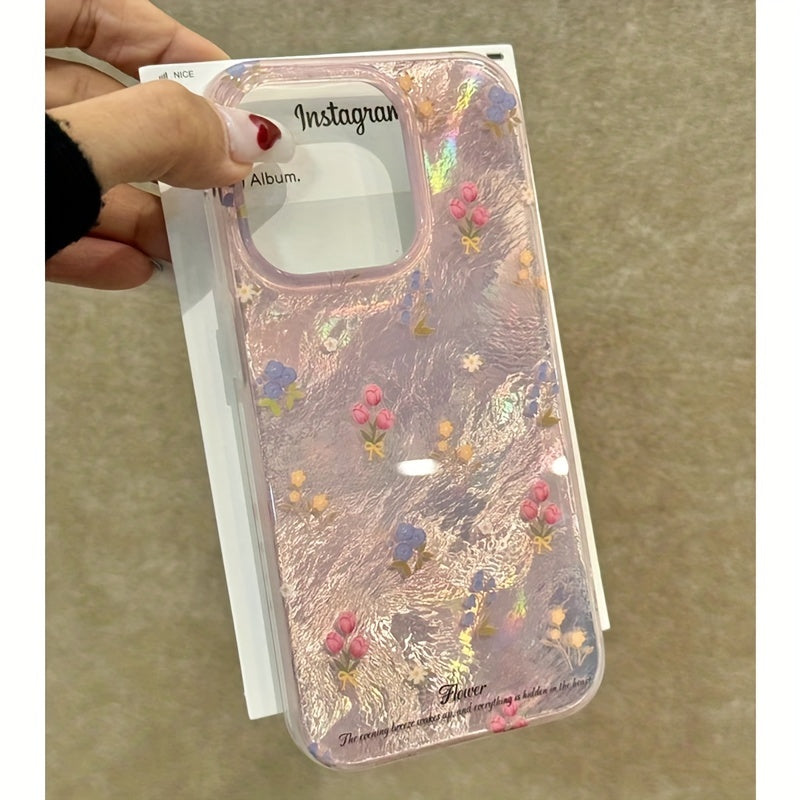 Pink Floral Gauze Phone Case for iPhone 16 Pro Max and Other Models