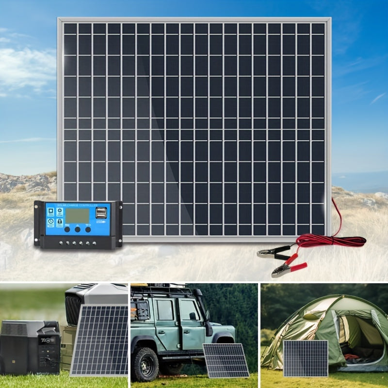 Portable Solar Panel Kit with 60A-100A Controllers for Camping, Charging Devices