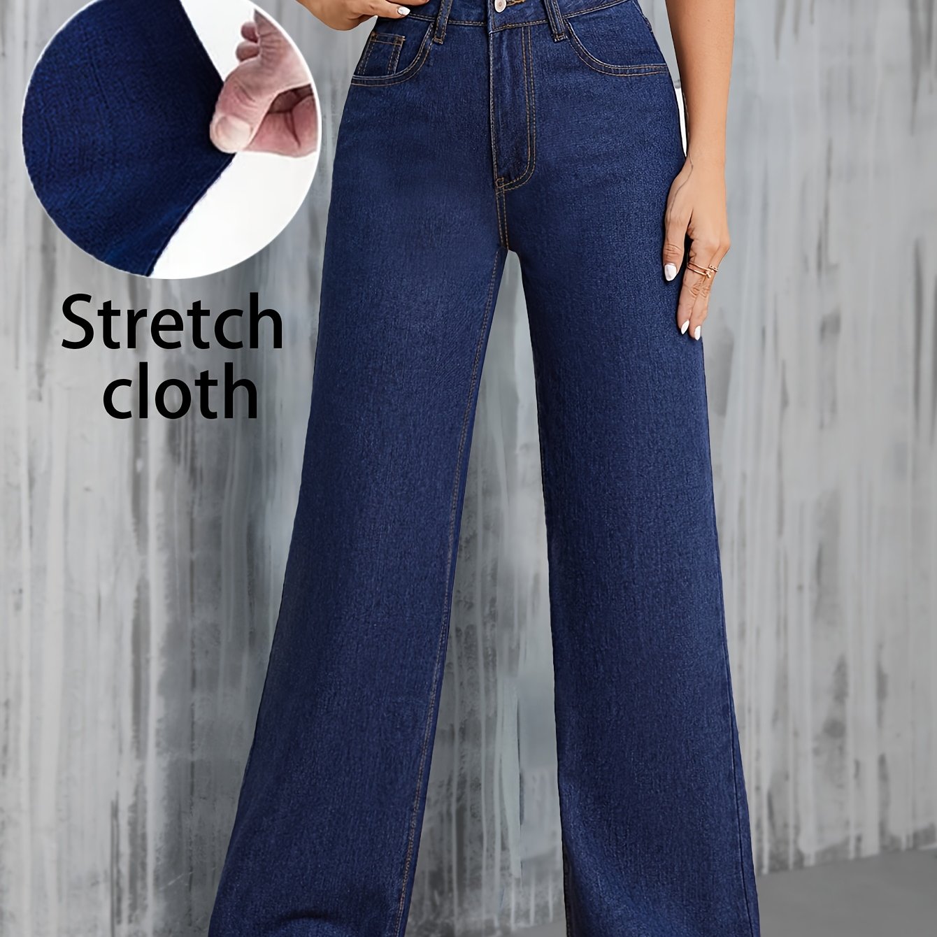 Women’s High-Waisted Wide Leg Denim Jeans Solid Color Casual Pants