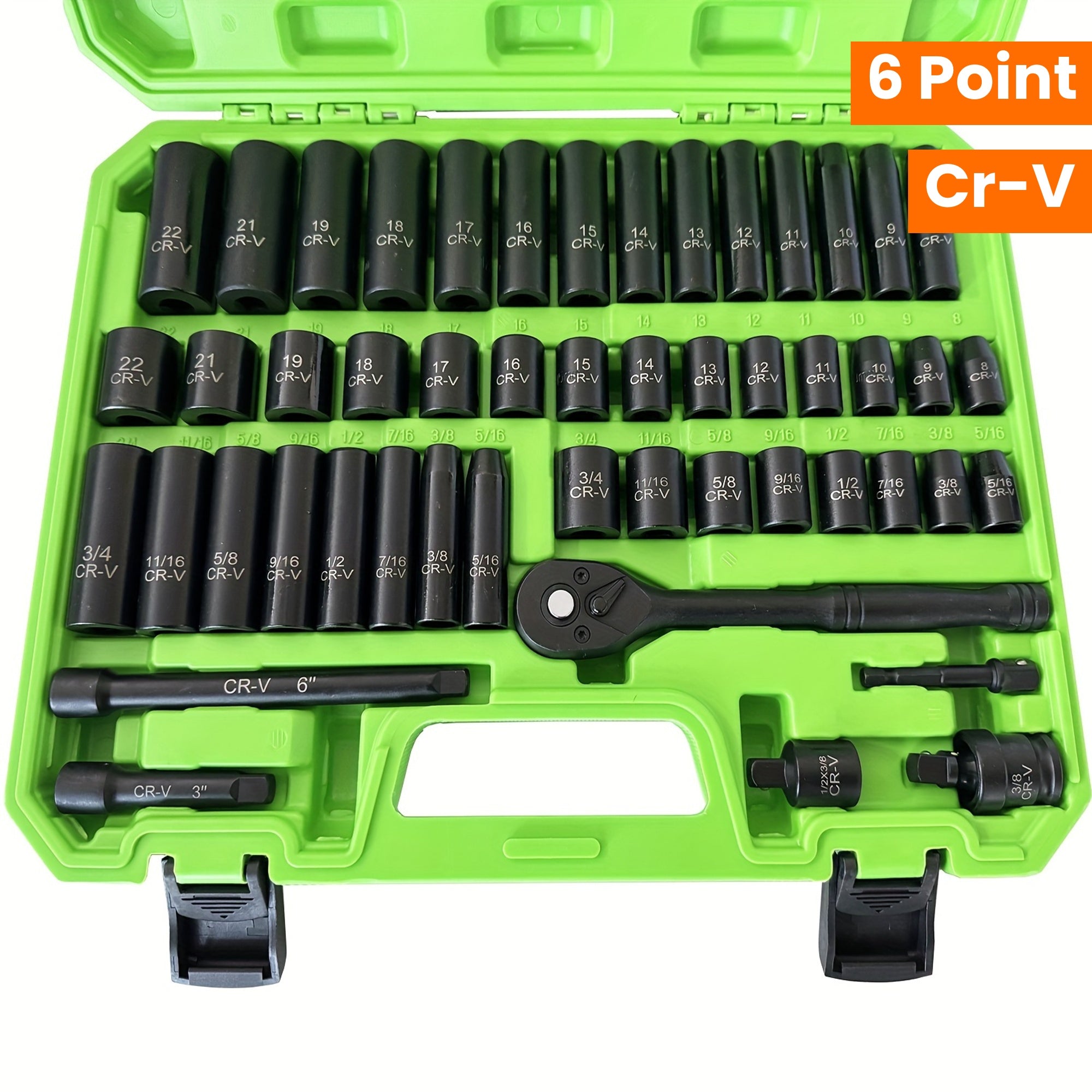 Juego de 50 piezas de vasos de impacto con carraca de 3/8 pulgadas, SAE y métrico, Cr-V