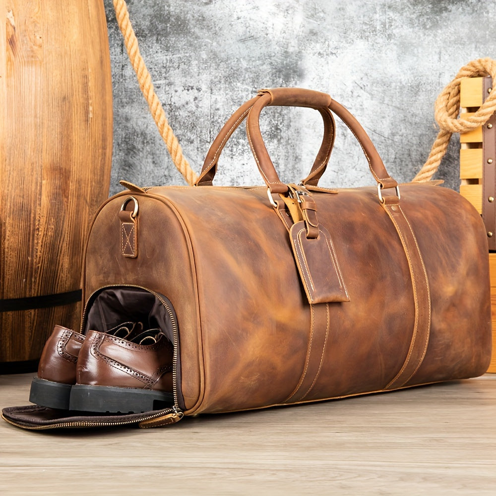 Men's Cowhide Duffel Bag for Business Trips and Gym Use Coffee