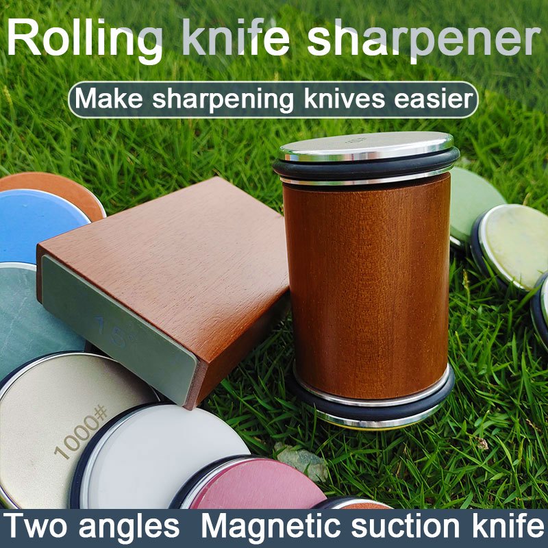 User-friendly rolling knife sharpener kit with dual angle sharpening corundum stone metal construction