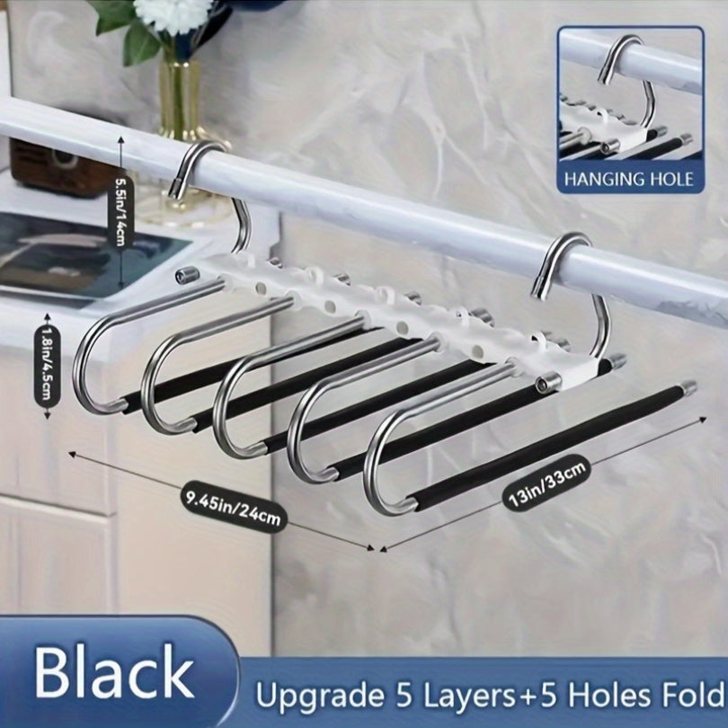 Stainless Steel Pants Hanger with Non-Slip S-Hook 5/9-Layer Closet Organizer