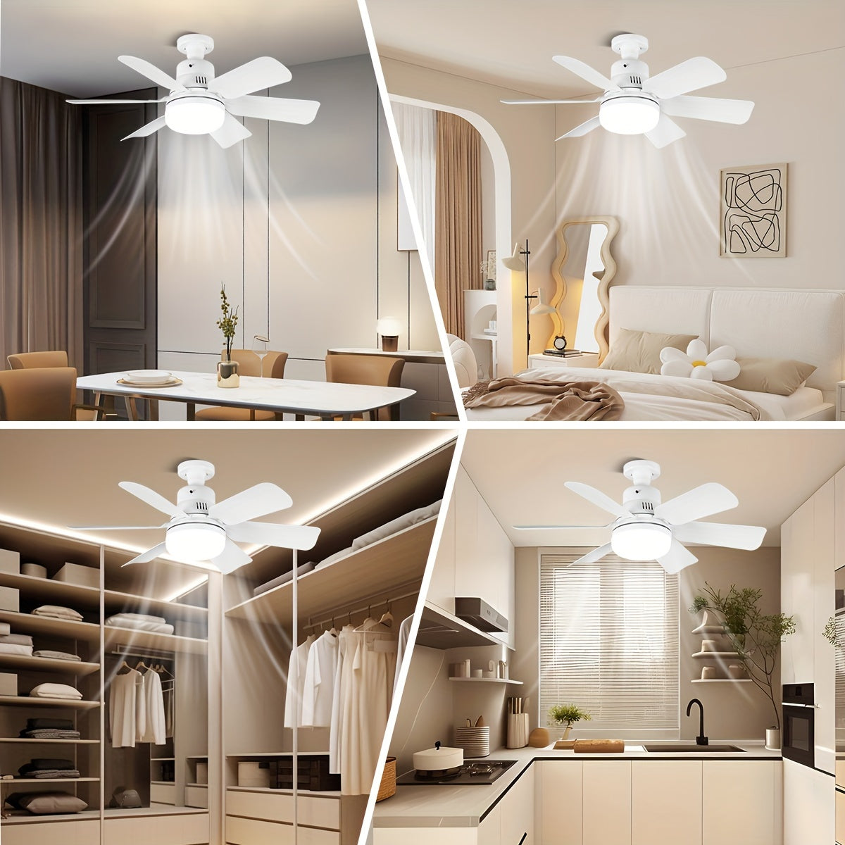 White Square Leaf Ceiling Fan Light with Remote Control Adjustable LED Indoor