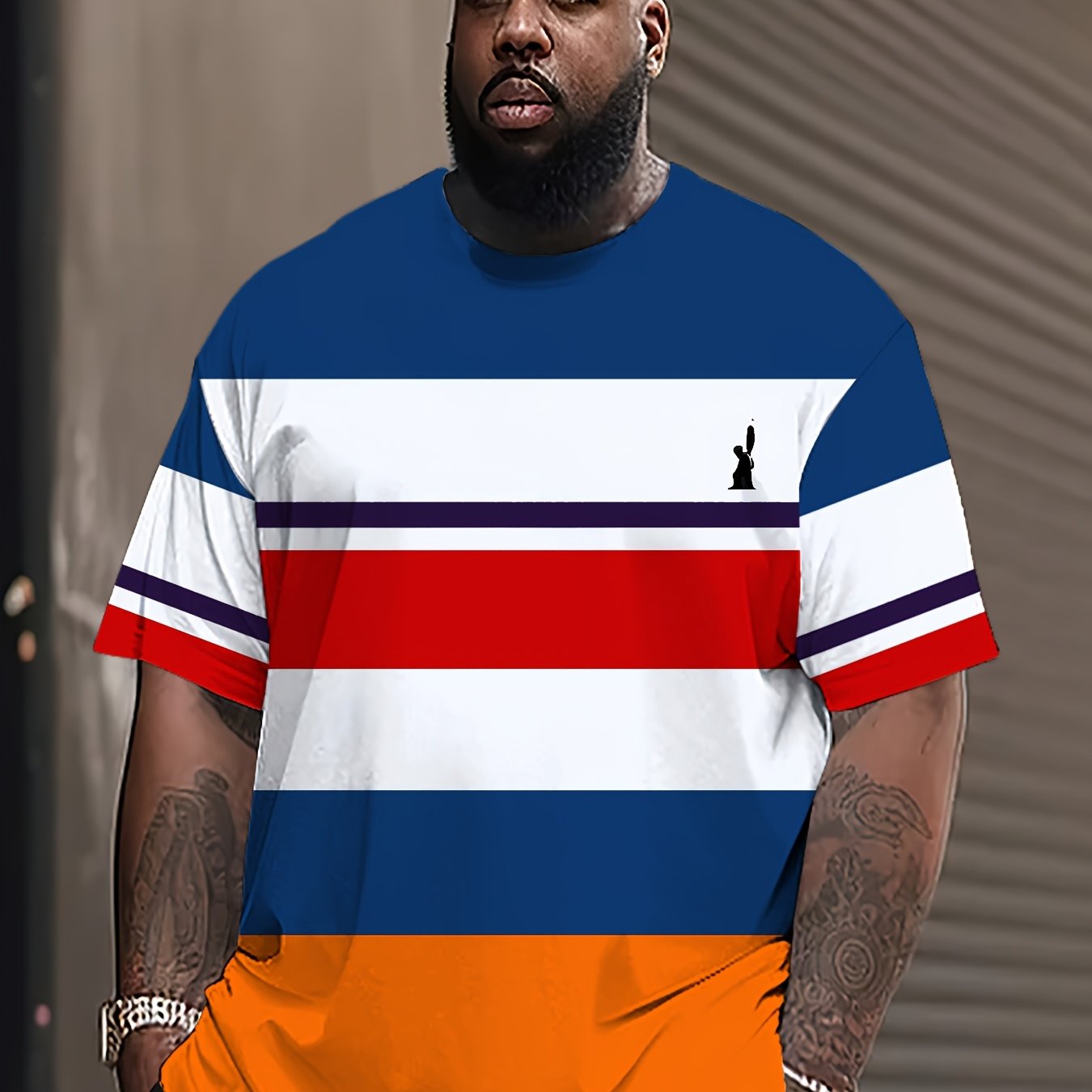 Men's Large Casual Sports T-Shirt Polyester Spandex Digital Stripe Print