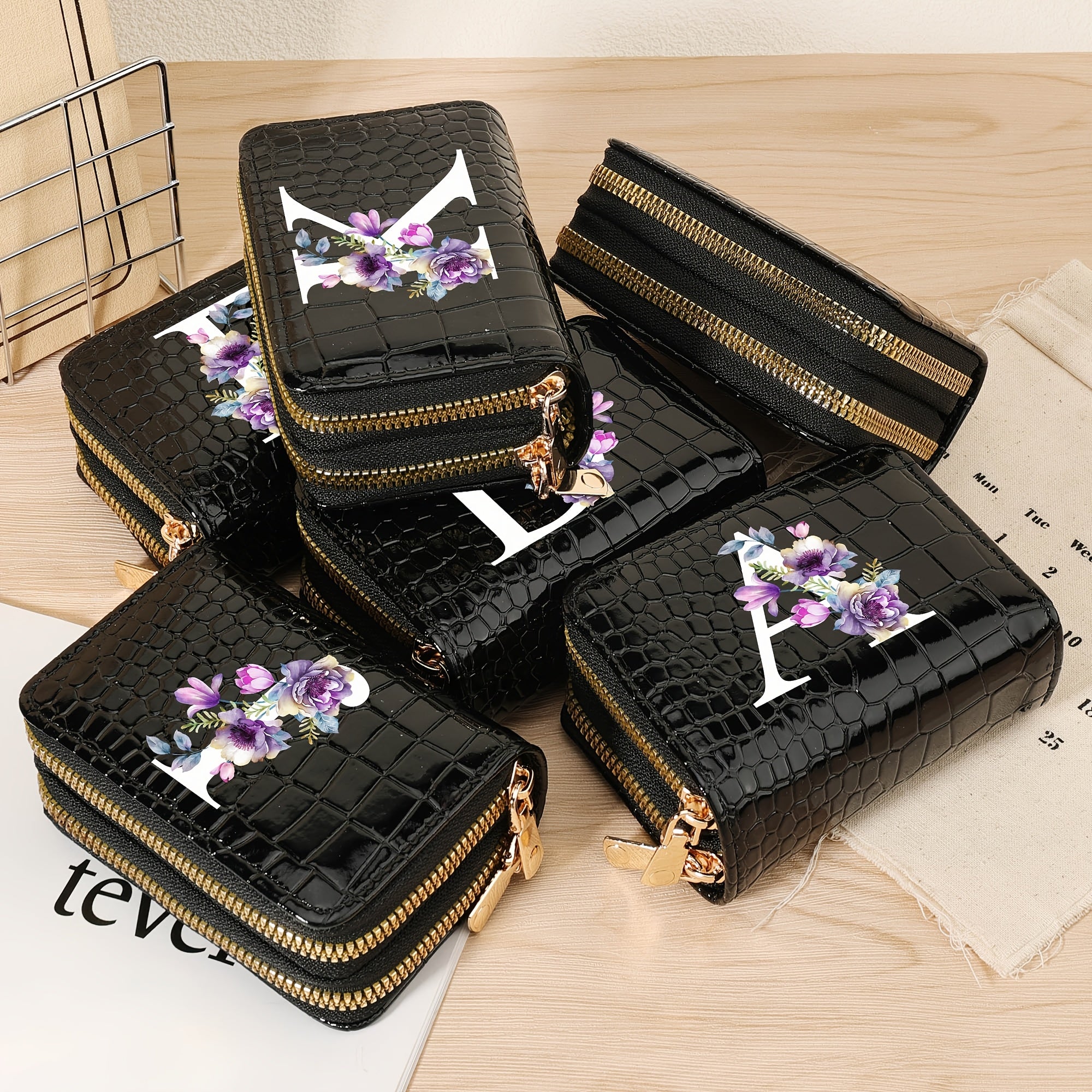 Minimalist Floral Credit Card Holder with Zipper Coin Purse for School and Back-to-School Supplies