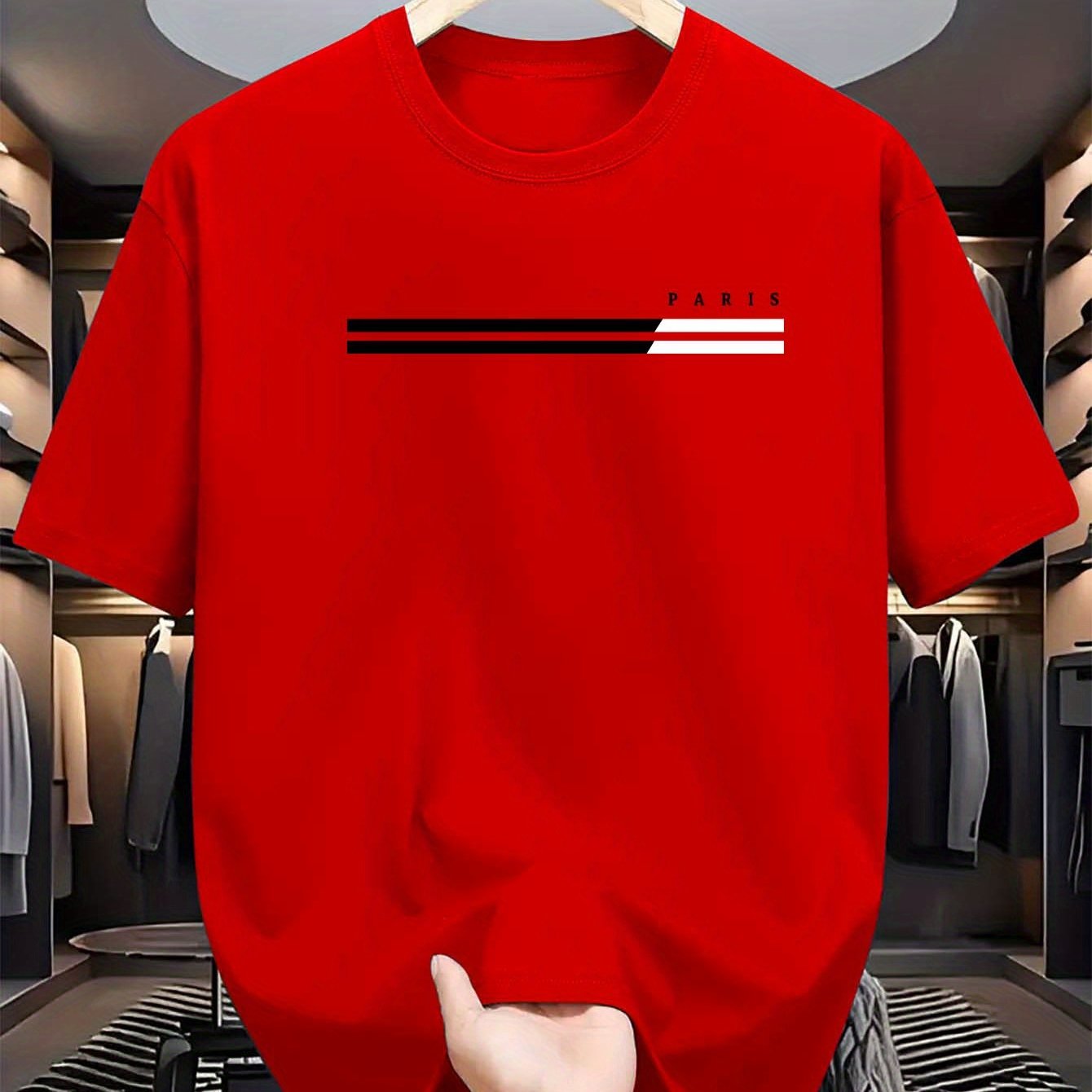 Erkaklar uchun tasodifiy krujka bo'yinli T-ko'ylak, 100% polyester to'qilgan matodan tayyorlangan. Ozgina cho'zilishi, qisqa yenglari bor va kattalar uchun zamonaviy va ko'p maqsadli.