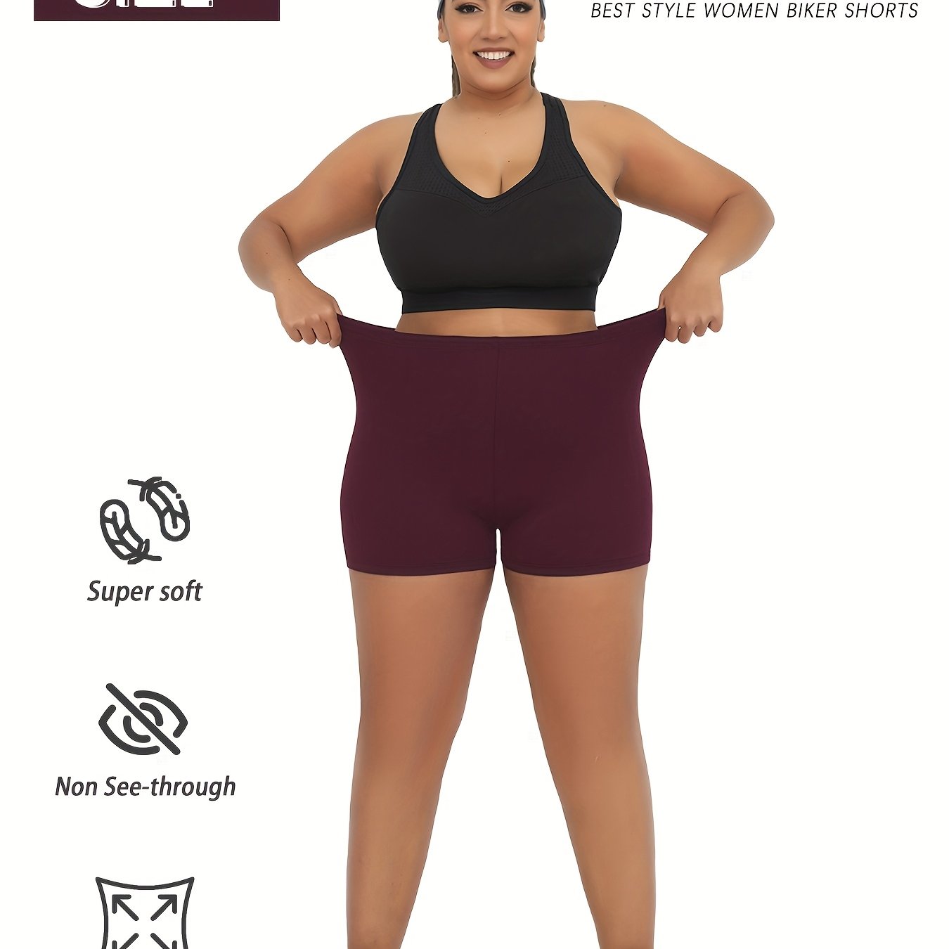 Pantalones cortos de ciclista para mujer talla grande negros, no transparentes, para yoga y entrenamiento, con estiramiento en 4 direcciones