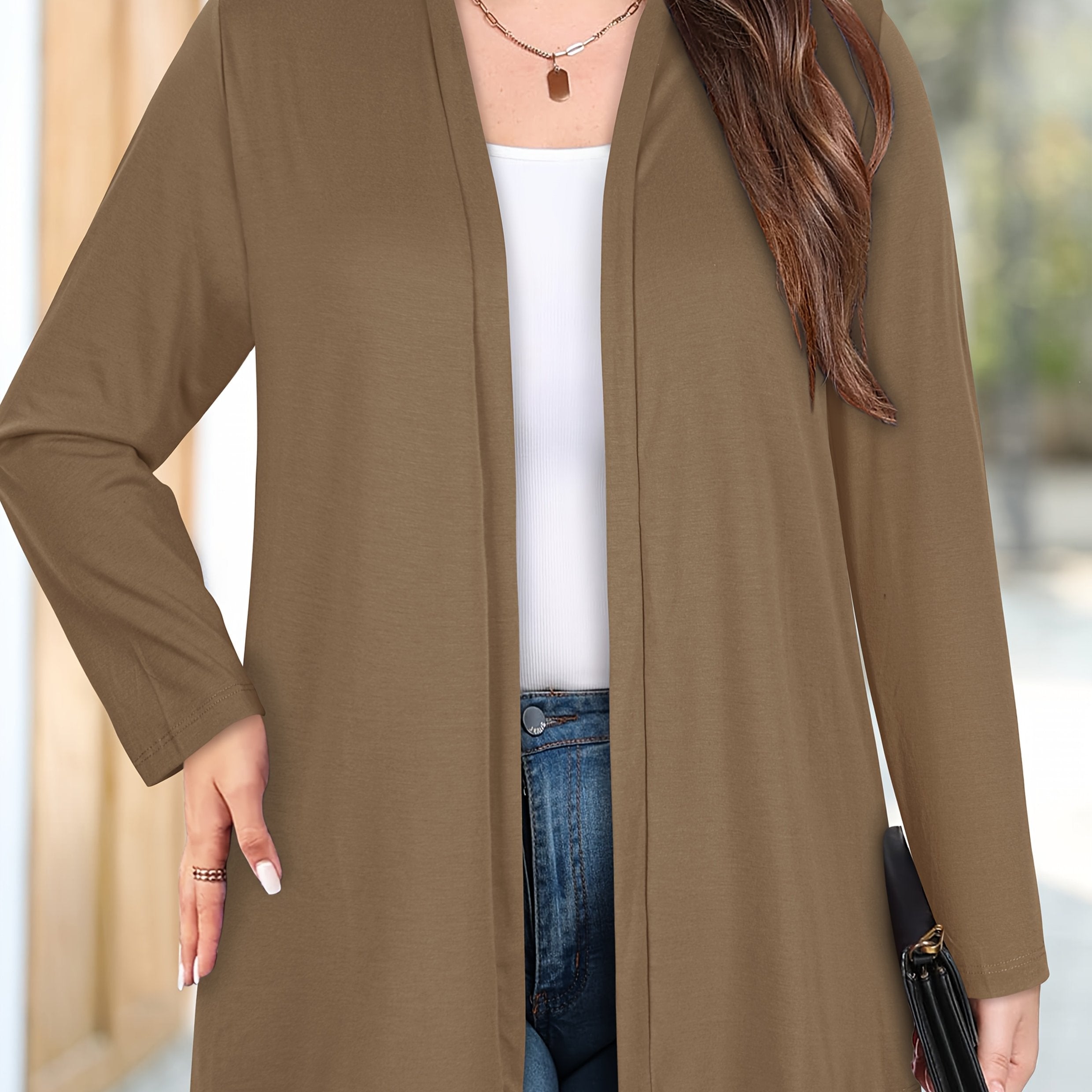 Women's Plus Size Long Sleeve Mid-Length Cardigan, Comfortable and Stylish