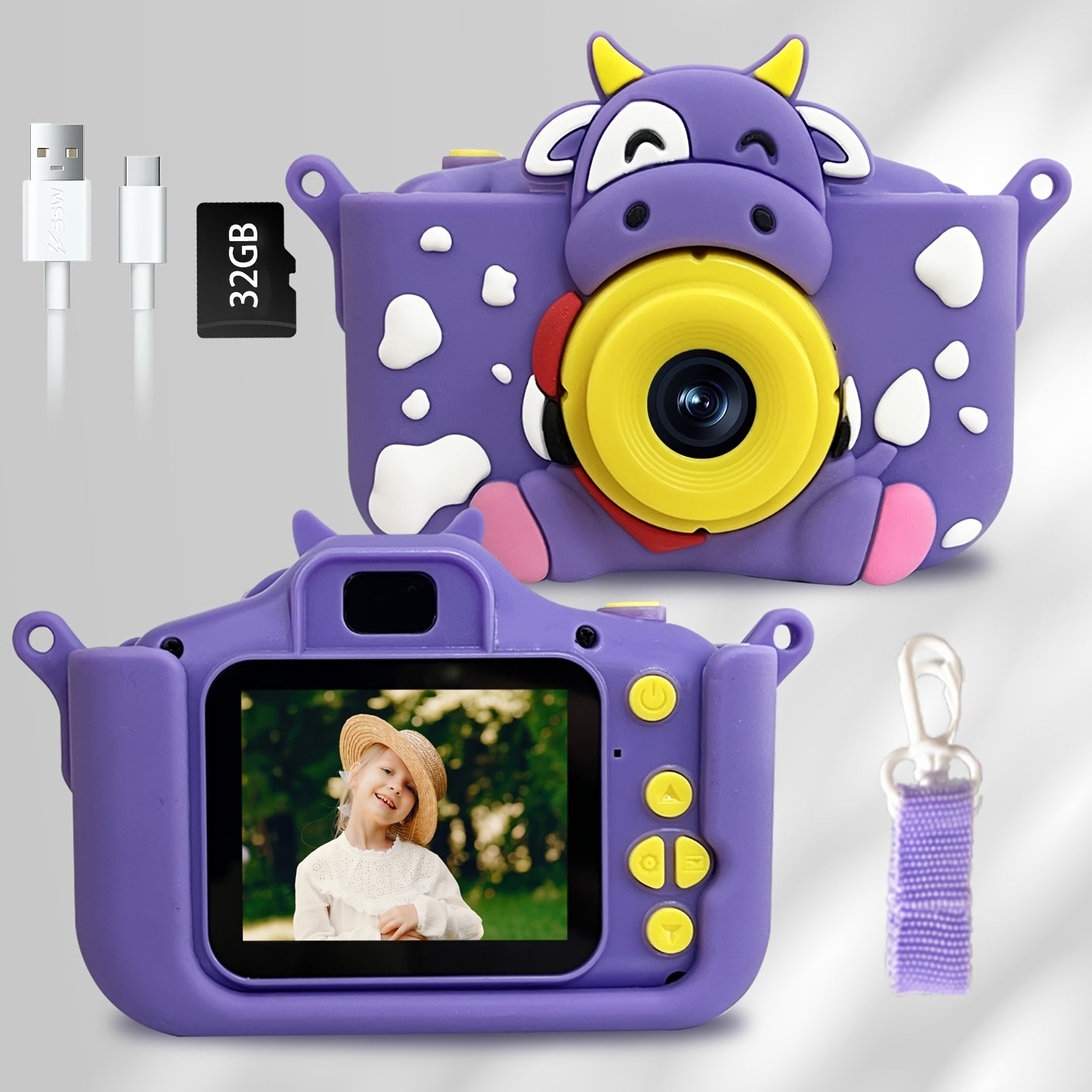Kids Digital Camera for Ages 3-12 1080P HD Video Time-Lapse 32GB SD Card Included