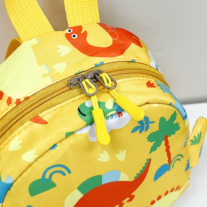 Cute Cartoon Dinosaur Nylon Backpack for Kids with Adjustable Straps and Zipper Closure