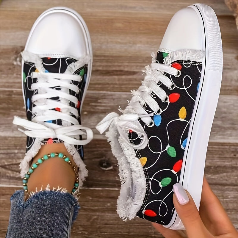 Women Colorful Print Lace-Up Sneakers Lightweight Non-Slip Sole