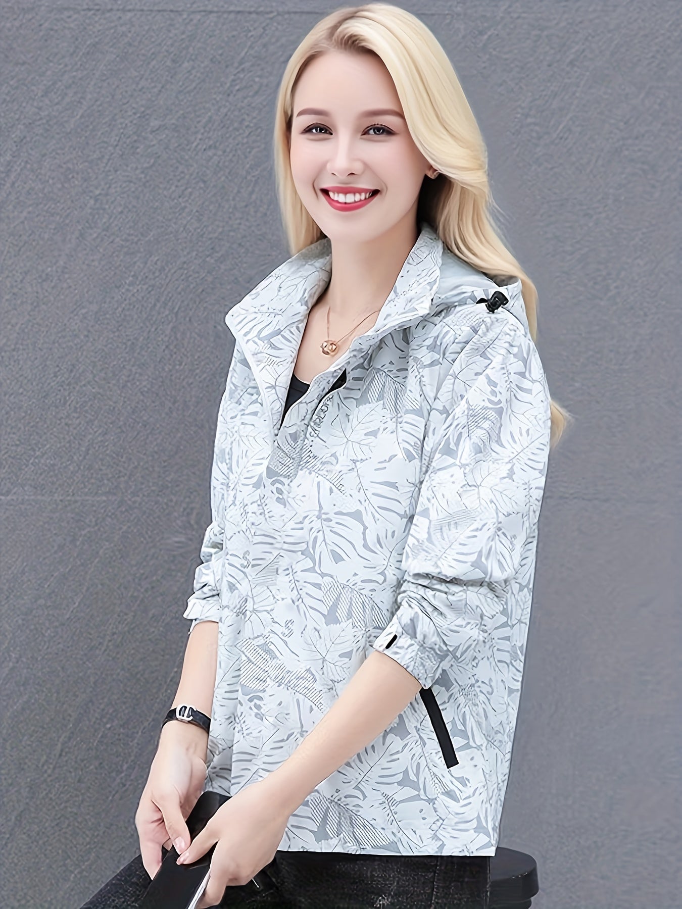 Women's Plus Size Hooded Sports Jacket Autumn Winter Printed Zipper Coat