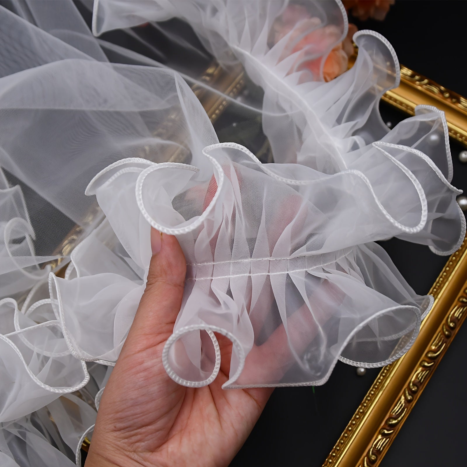 Elegant Bridal Veil Nylon Scalloped Edge Wedding Accessory Hand Washable
