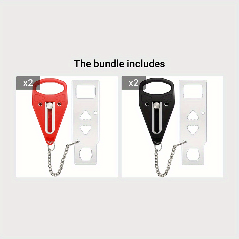 Portable Door Lock with Keychain Durable Plastic Security Latch for Travel or Home Red Blue Black