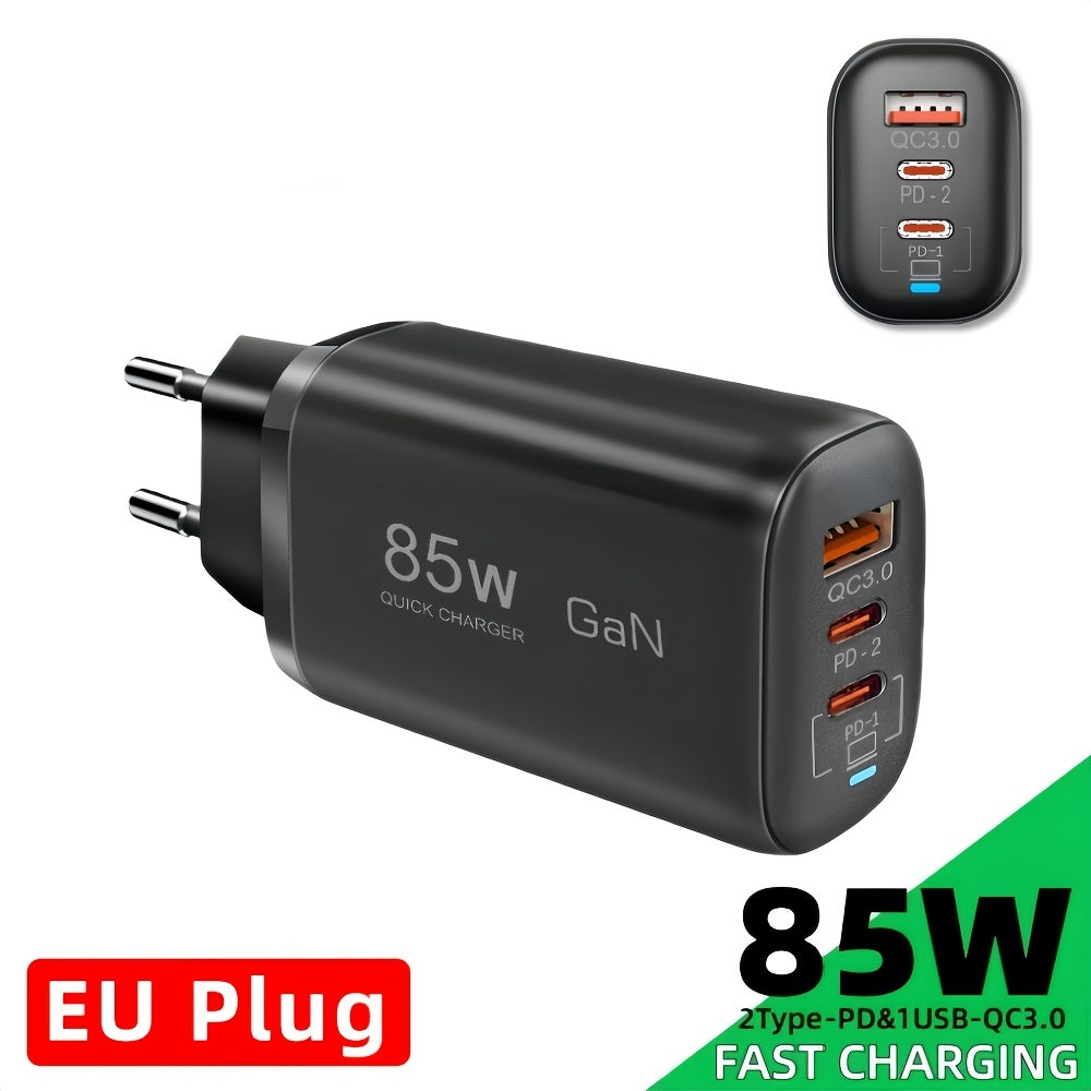 85W GaN tez zaryadlovchi PPS PD QC3.0 USB Type-C EU plagin bilan telefonlar va noutbuklar uchun