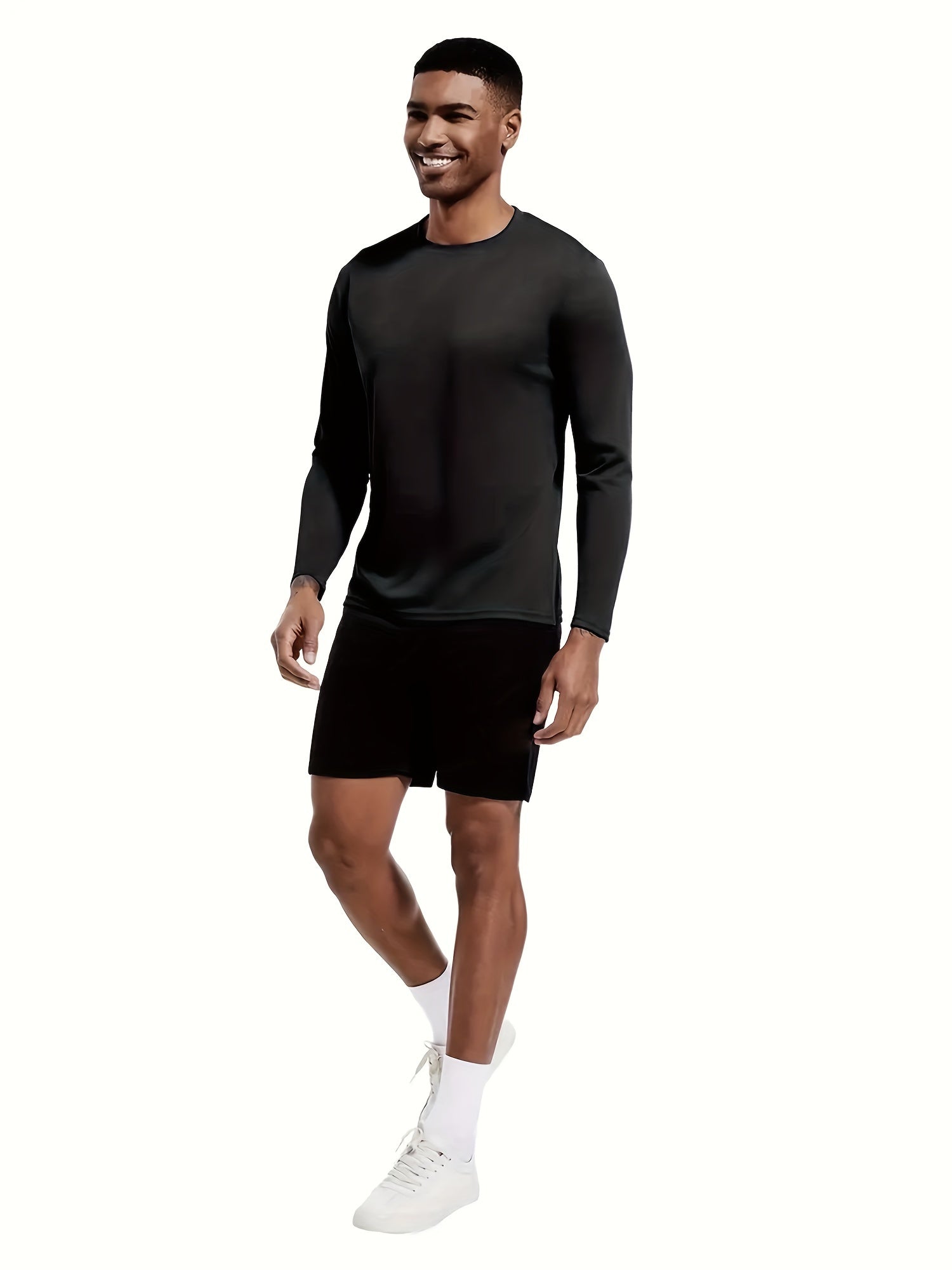 Men's Athletic Long Sleeve Crew Neck Shirts 5-Pack Quick-Dry Polyester Solid Colors