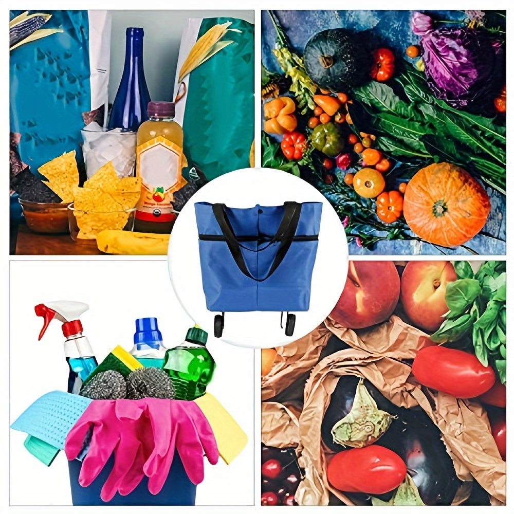 Stainless Steel Folding Shopping Cart with Wheels Collapsible Grocery Bag