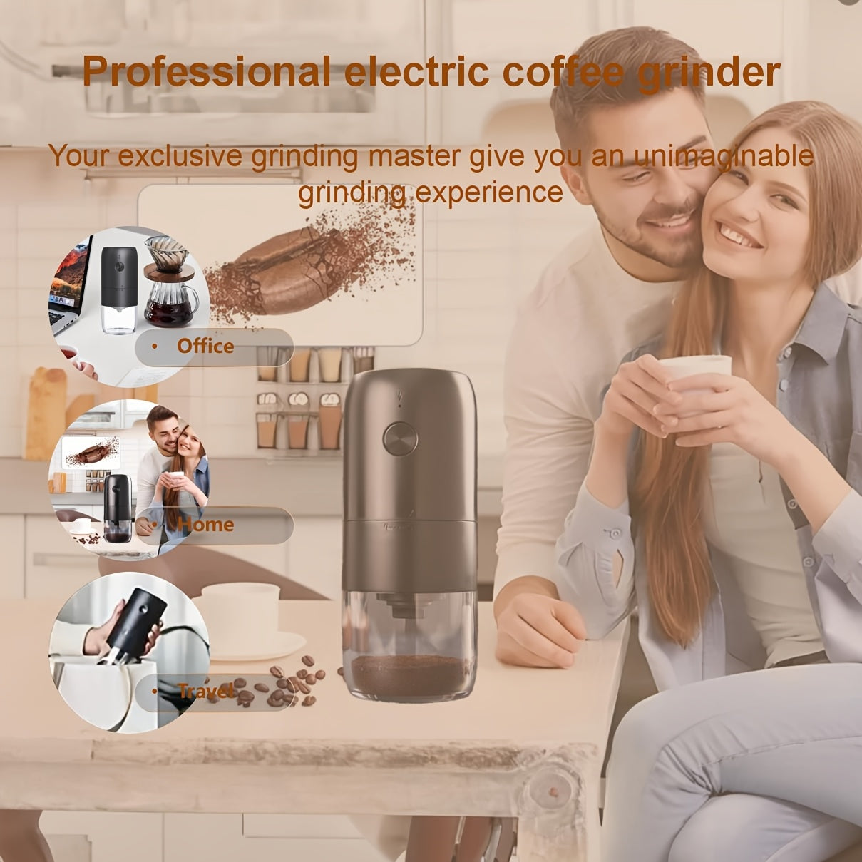 Molinillo de café eléctrico USB ajustable en grosor de molienda para hogar, viaje, camping, oficina duradero ABS