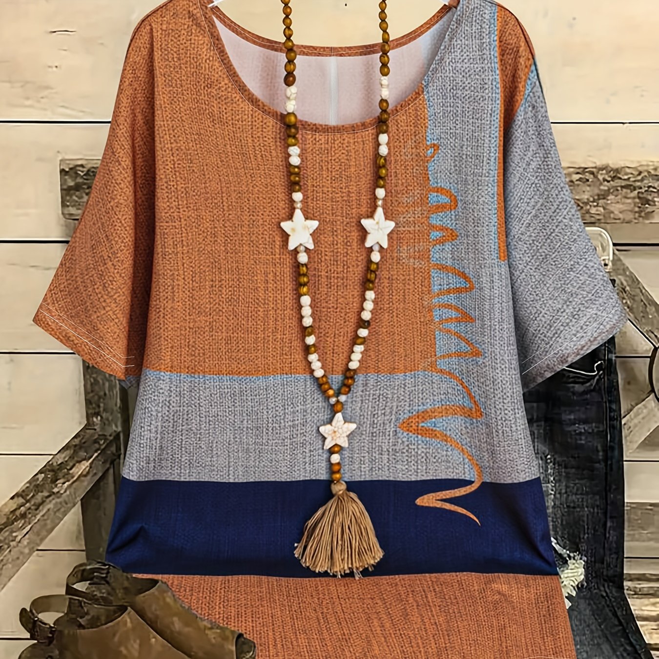 Rangli Blok Katta O'lchamdagi Bluzka, Yumshoq Bo'yin - Yengil va Zamonaviy, Har Mavsum uchun Mukammal, Mashinada Yuvish Mumkin