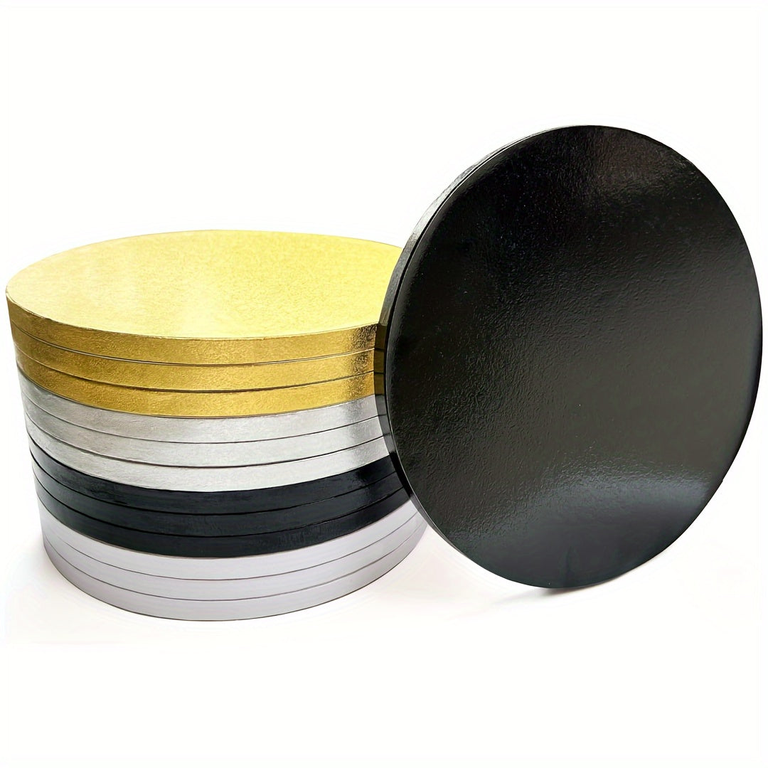 Assorted Round Cake Drums Set of 1, Gold Black Silver White, Heavy Duty Cardboard Bases