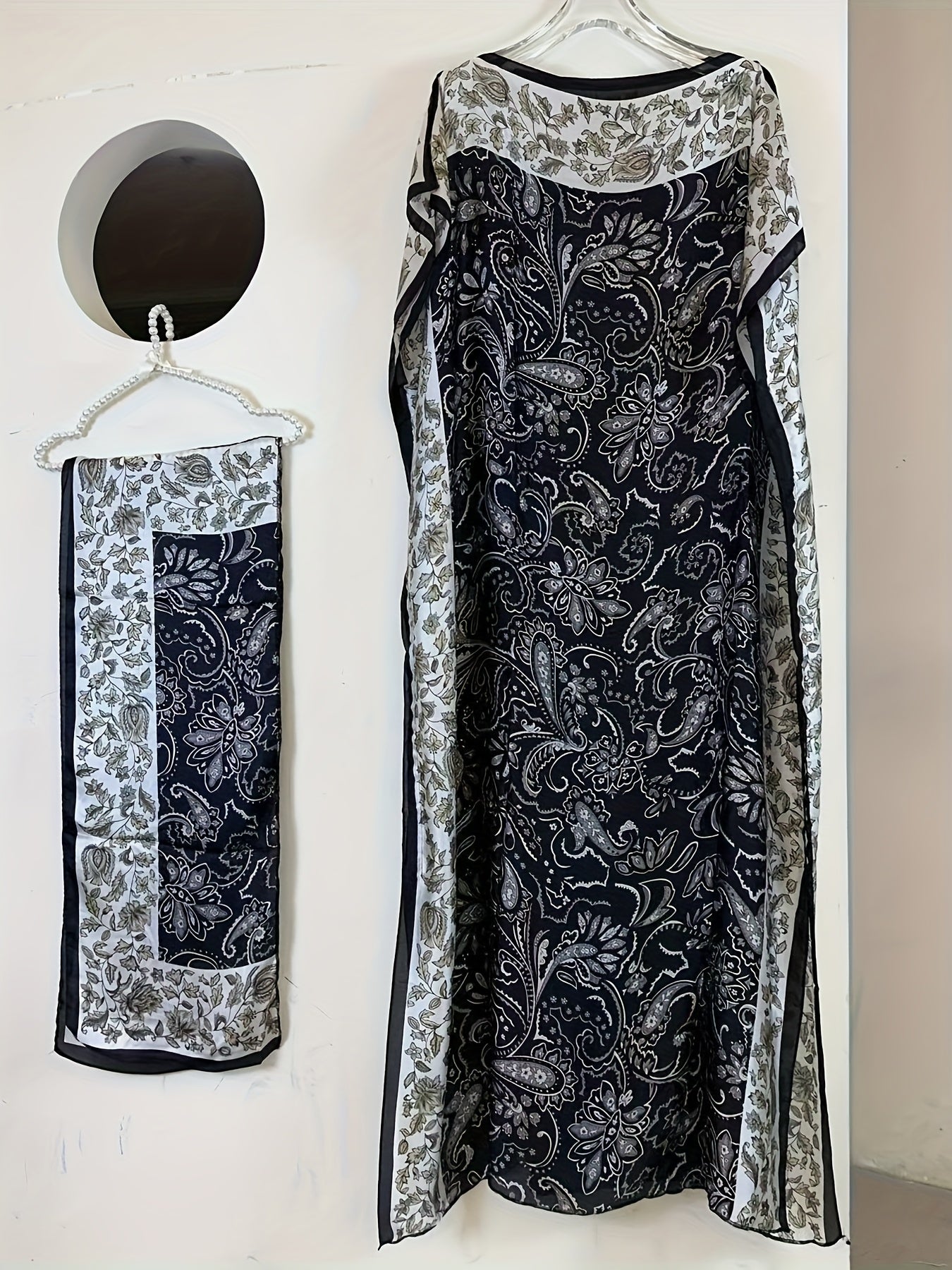 Women's Floral Print Maxi Dress Boat Neck Batwing Sleeves Loose Fit