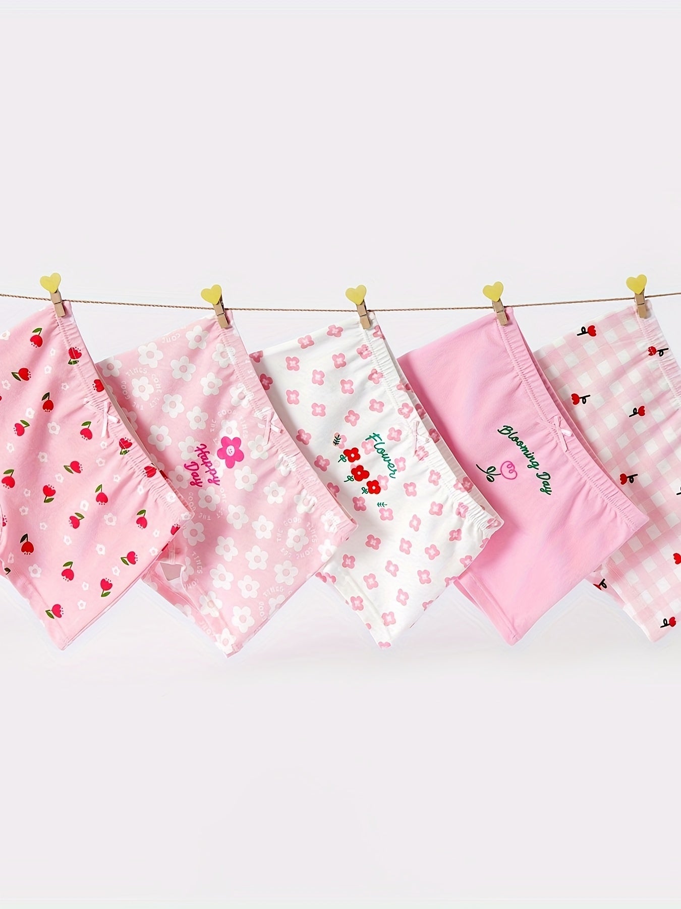 Girls Cotton Boxer Briefs 5-Pack with Floral and Cartoon Patterns Medium Stretch Knit All-Season Comfort